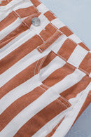 Brown Striped Fringe Bell Bottom Denim Pants - SELFTRITSS