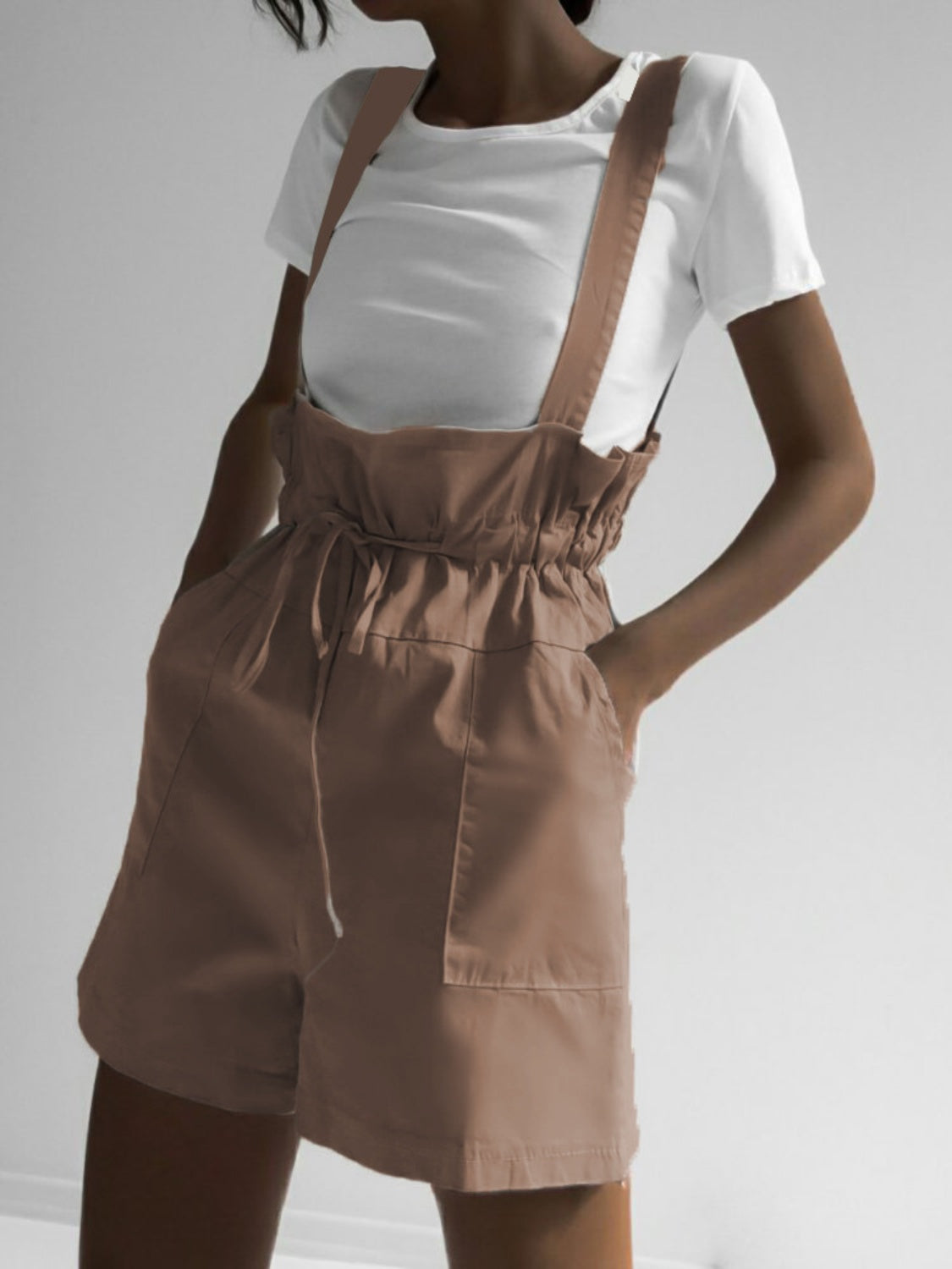 Drawstring Wide Strap Overalls with Pockets - SELFTRITSS   