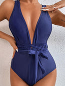 Tied Crisscross Wide Strap One-Piece Swimwear - SELFTRITSS