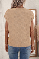 Smoke Gray Lattice Textured Knit Short Sleeve Sweater - SELFTRITSS   