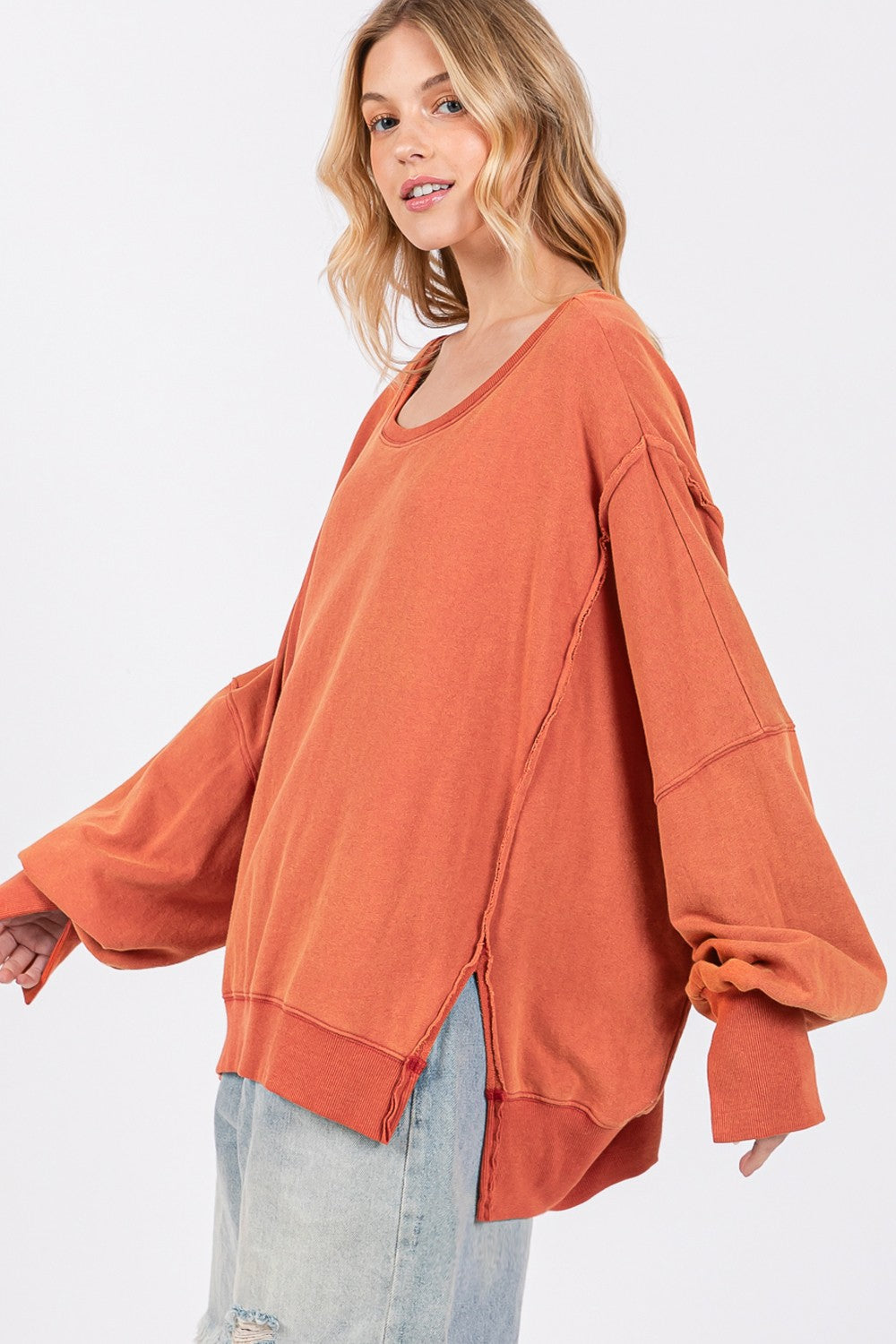 Orange Side Slit Oversized Sweatshirt