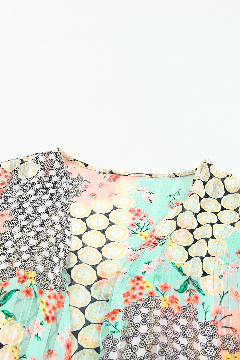 Multicolor Floral Open Sheer Shimmer Kimono - SELFTRITSS