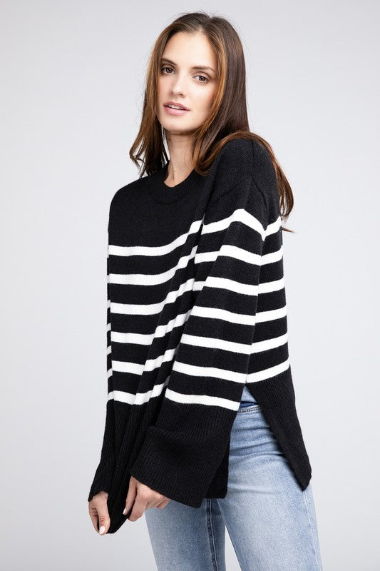 Tangarine Ribbed Hem Stripe Sweater