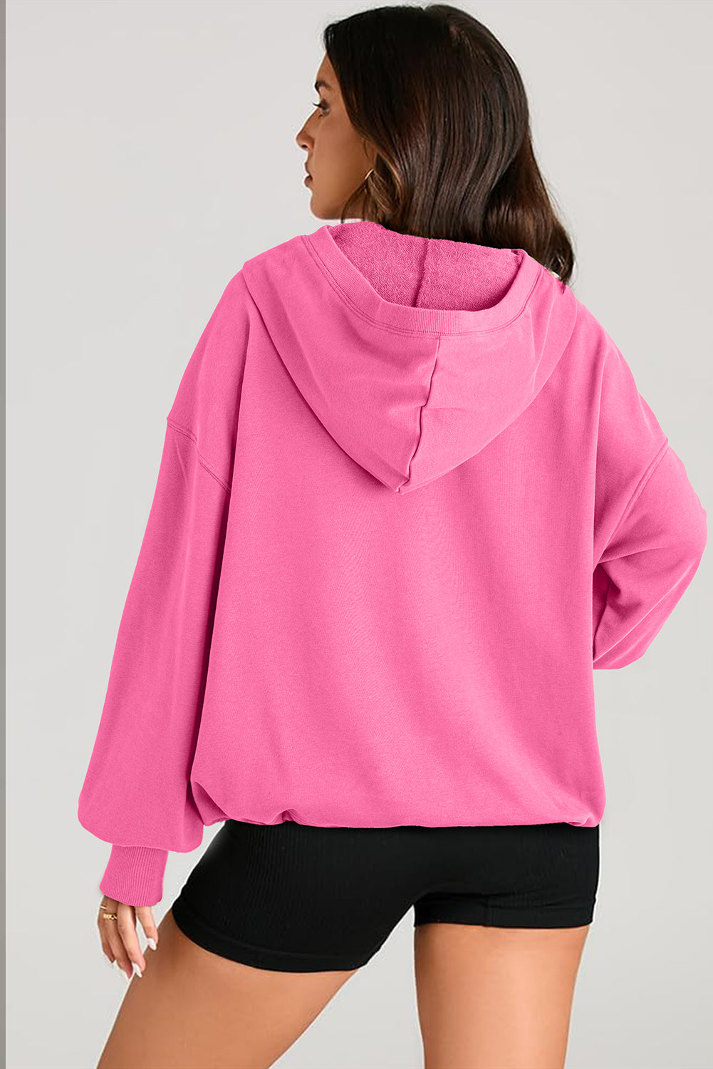 Pocketed Half Zip Long Sleeve Hoodie - SELFTRITSS   