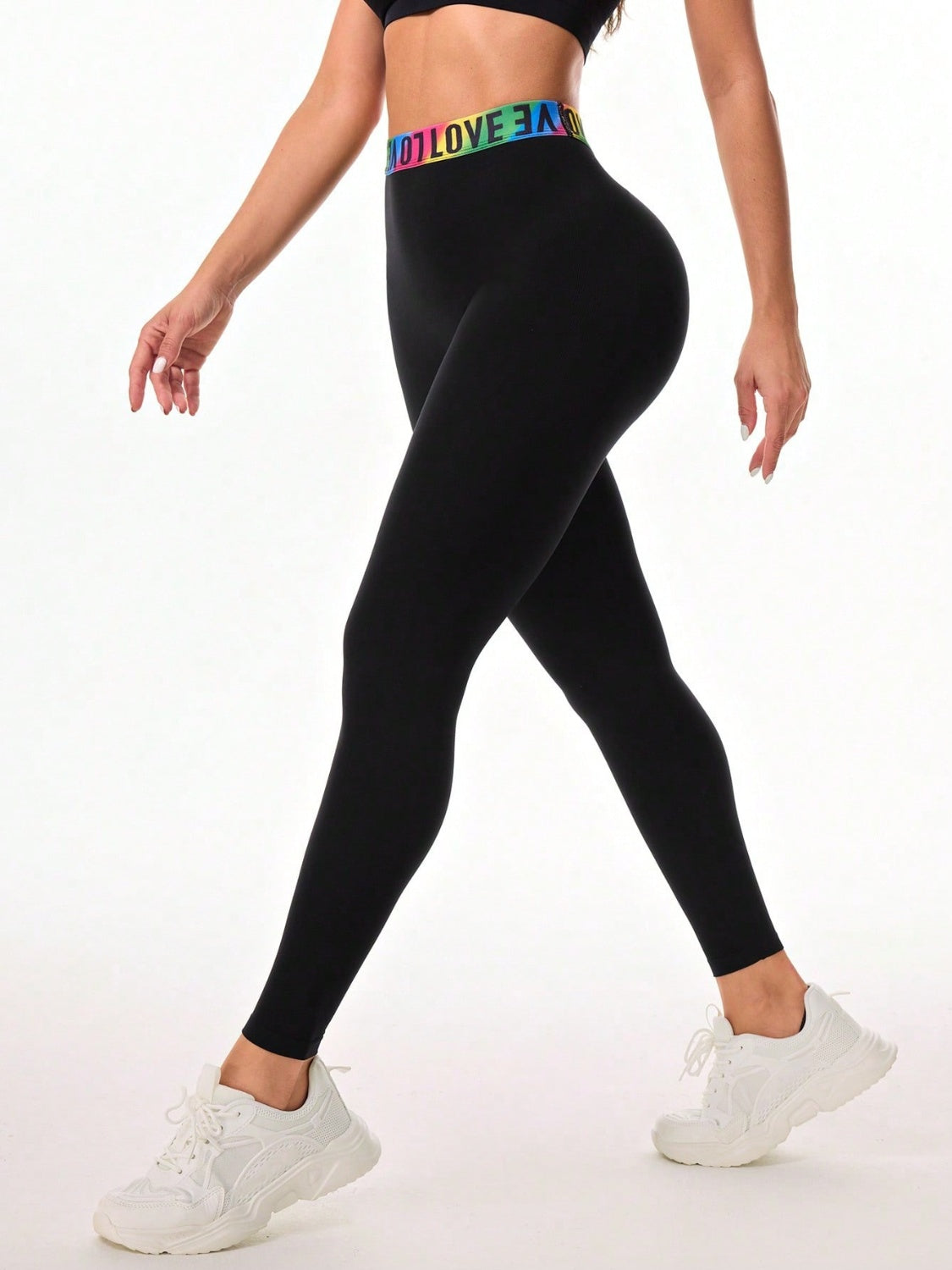 Letter Printed High Waist Active Leggings - SELFTRITSS   