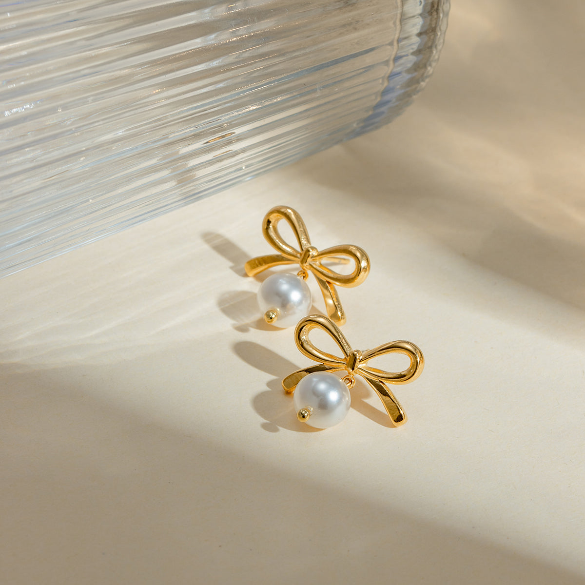 Stainless Steel Bow Pearl Earrings - SELFTRITSS   