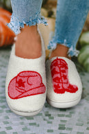 Racing Red Western Graphic Embroidered Sherpa Home Slippers - SELFTRITSS