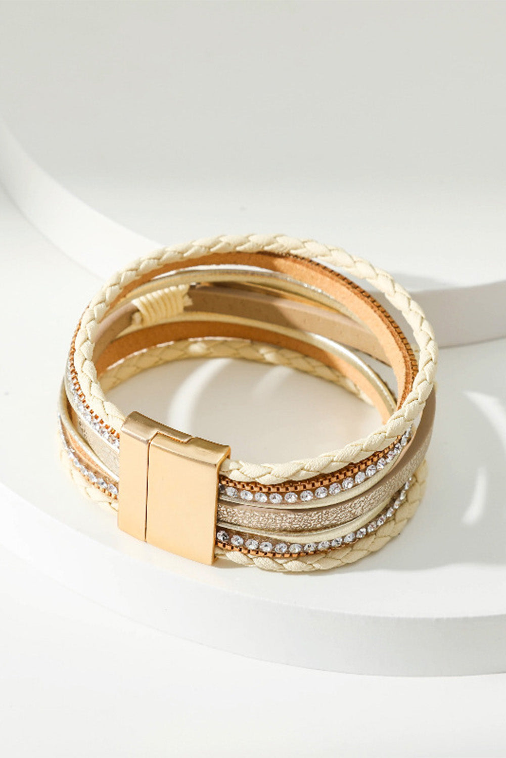 Beige BLESSED Rhinestone Braided Detail Buckle Bracelet - SELFTRITSS