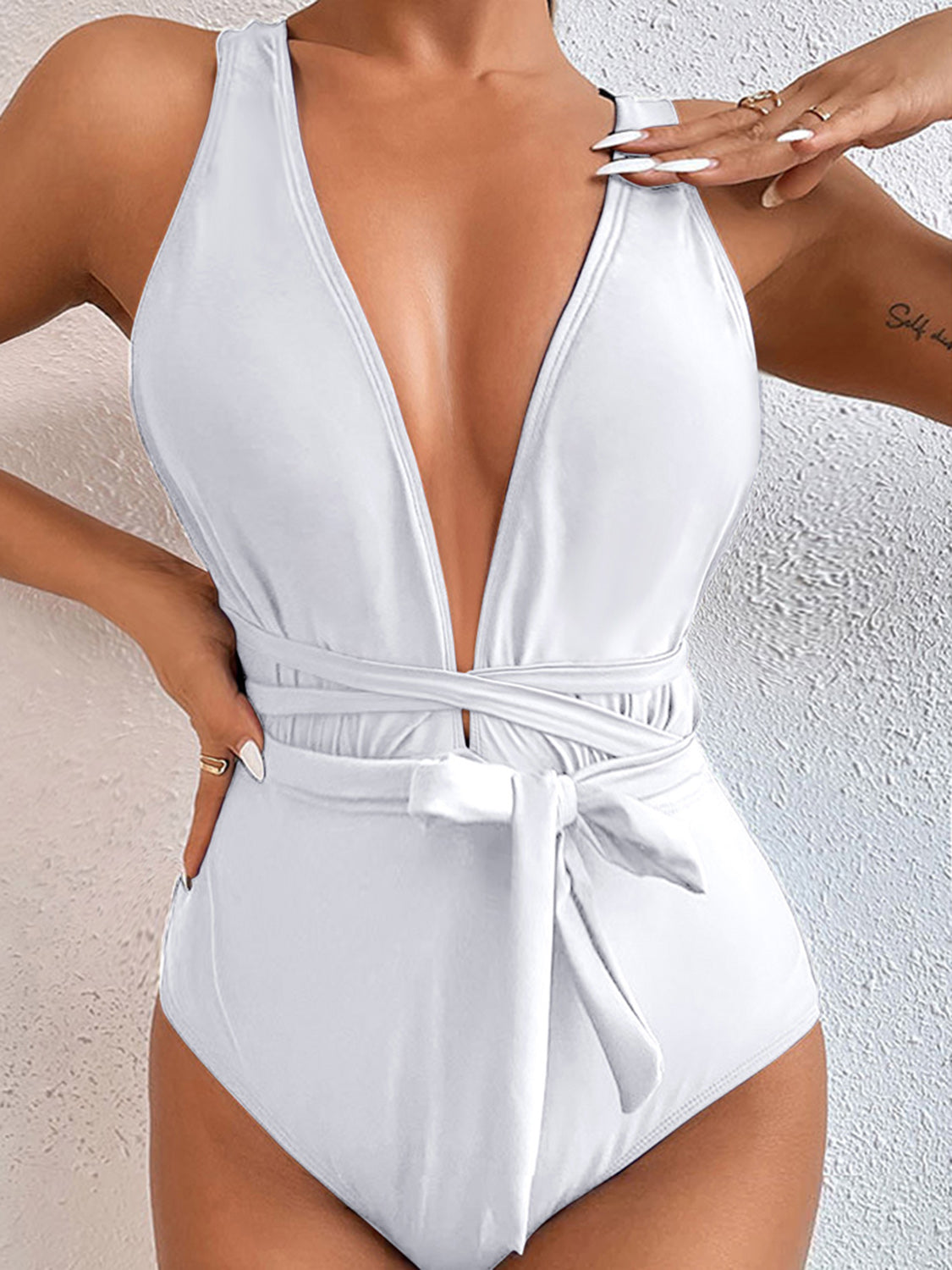 Tied Crisscross Wide Strap One-Piece Swimwear - SELFTRITSS