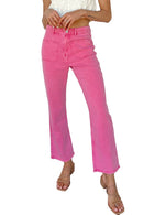Pink Ankle-length Flare Leg Raw Hem Jeans - SELFTRITSS