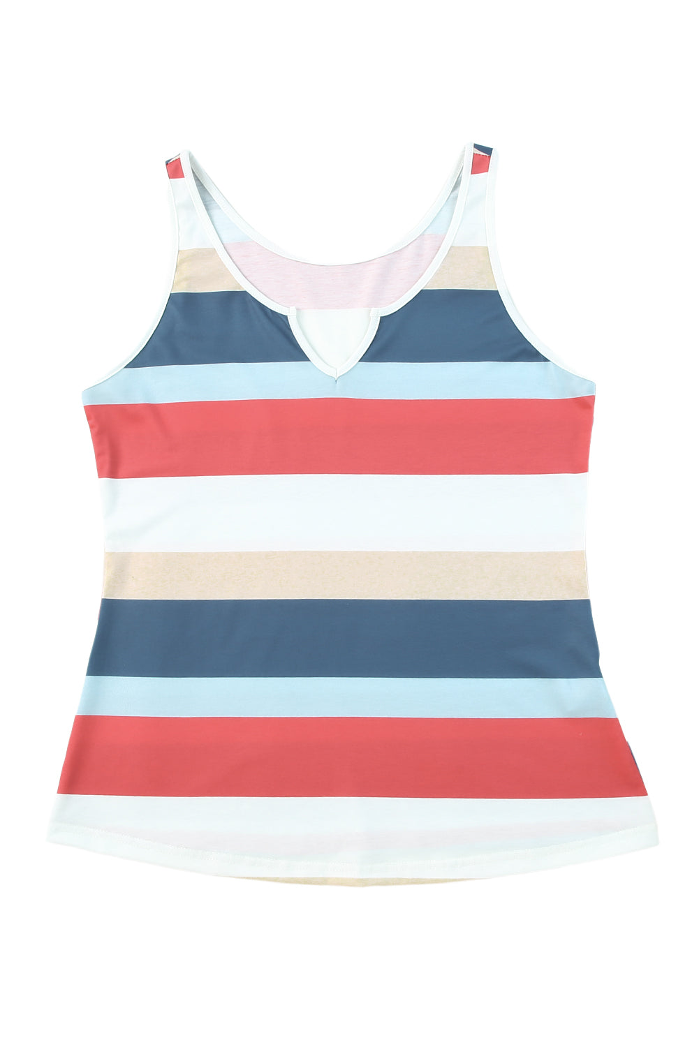 Multicolor Striped Color Block Notched Neck Tank Top - SELFTRITSS   