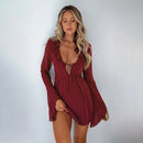 Slim Fit Ruffled Long Sleeve Tied Dress - SELFTRITSS   