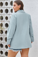 Sky Blue Plus Size Soft Lightweight Pocketed Lapel Blazer - SELFTRITSS