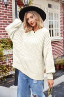 Camel Ribbed Drop Shoulder Lantern Sleeve Sweater