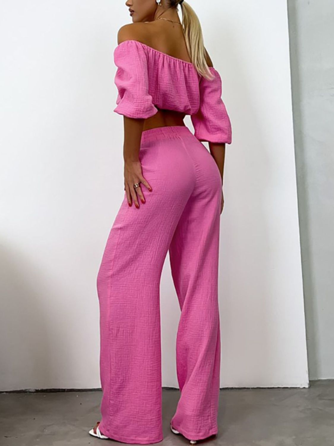 Off Shoulder Long Sleeve Top and Pants Set - SELFTRITSS   