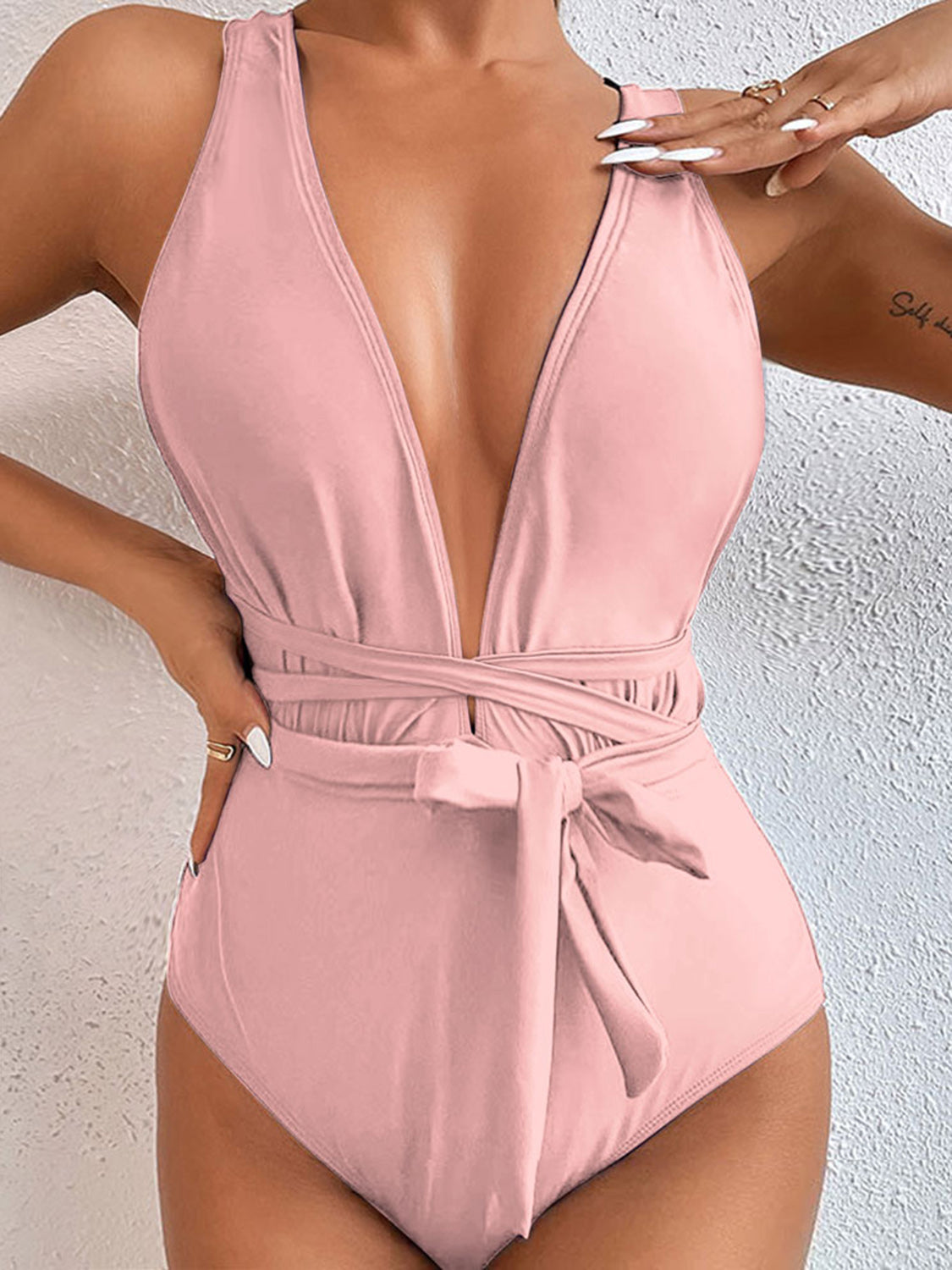 Tied Crisscross Wide Strap One-Piece Swimwear - SELFTRITSS