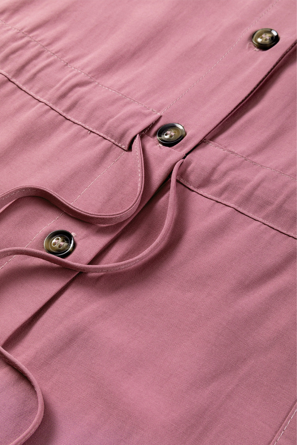 Peach Blossom Roll up Sleeve Flap Pockets Drawstring Playsuit