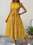 Tied Ruffled Cap Sleeve Midi Dress - SELFTRITSS   