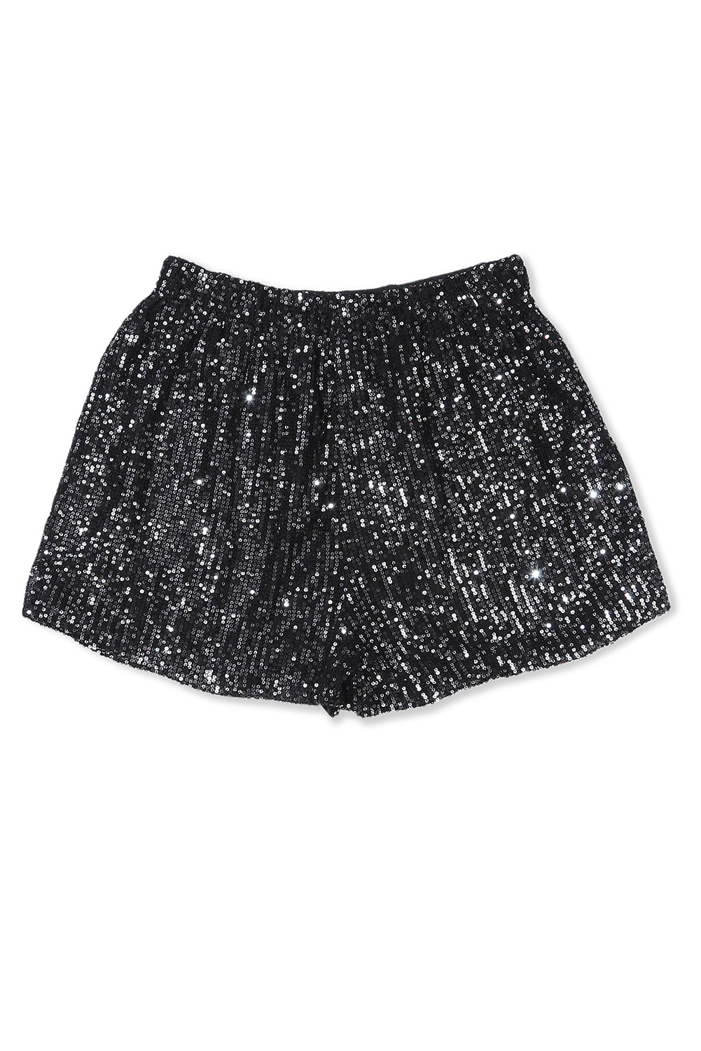 Black Sequin Straight Leg High Waist Casual Shorts - SELFTRITSS