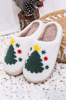 White Fuzzy Christmas Tree Pattern Home Slippers - SELFTRITSS