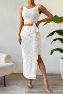 Lace Round Neck Top and Slit Skirt Set - SELFTRITSS   