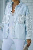 Sky Blue Contrast Leopard Denim Jacket - SELFTRITSS   