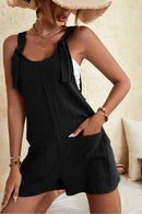 Black Adjustable Straps Pocketed Textured Romper - SELFTRITSS   