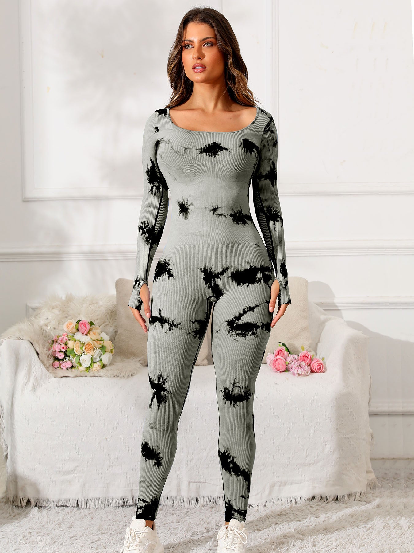 Scoop Neck Long Sleeve Active Jumpsuit - SELFTRITSS   