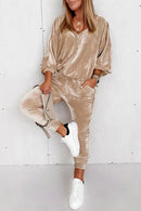 Parchment Velvet Zipped Top and Joggers Two Piece Set - SELFTRITSS