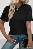 Black Ribbed Splicing Sleeve Round Neck T-shirt - SELFTRITSS