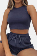 Round Neck Top and Drawstring Shorts Set - SELFTRITSS