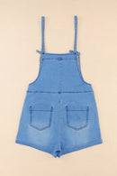 Sky Blue Grommet Tie Straps Casual Denim Romper - SELFTRITSS