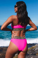 Rose Leopard Mesh Trim 2pcs Bikini Swimsuit - SELFTRITSS