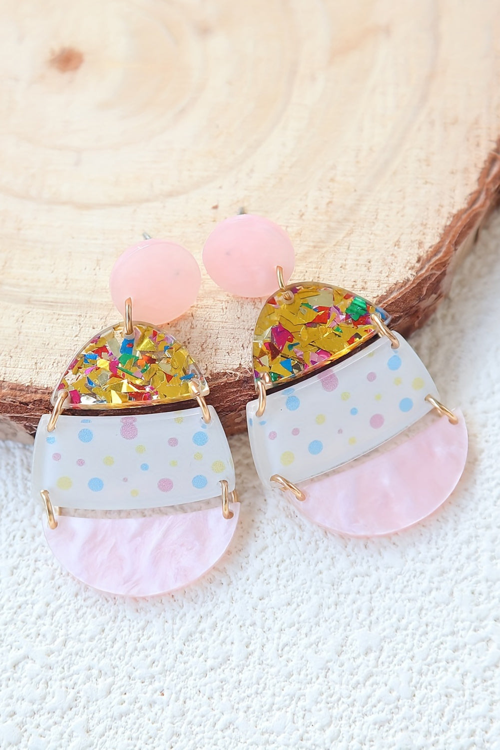 Pink Cute Printed Easter Egg Shape Drop Earrings - SELFTRITSS