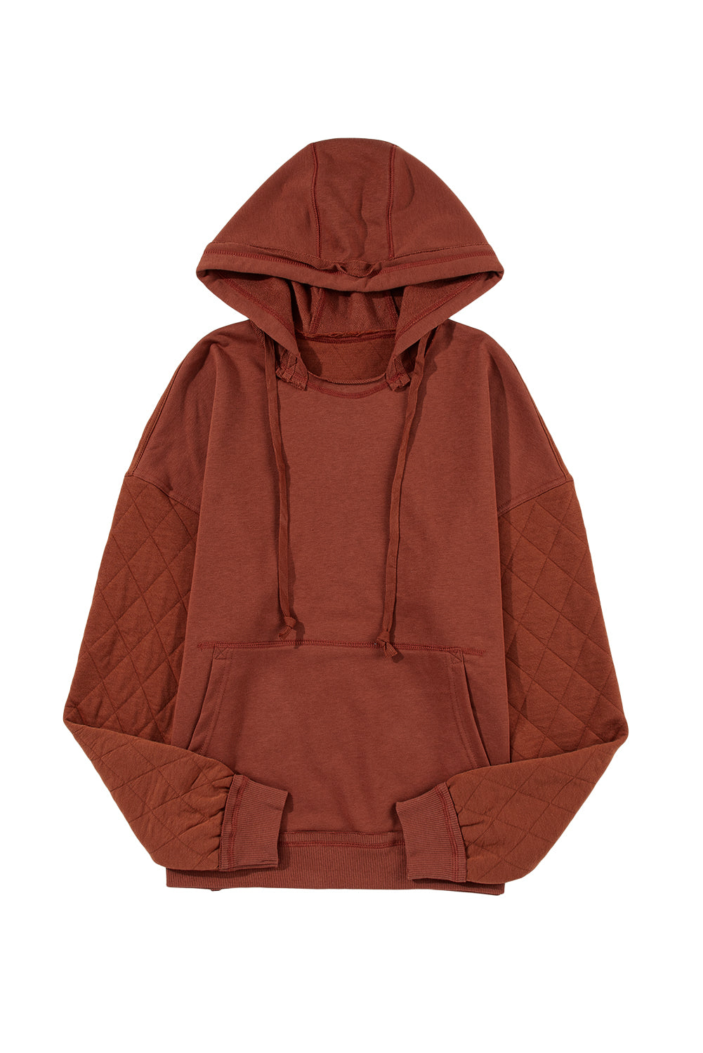 Chestnut Quilted Patchwork Exposed Seam Hoodie - SELFTRITSS