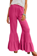 Rose Textured High Waist Ruffled Bell Bottom Pants - SELFTRITSS