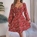 Women's Casual Floral Print Lantern Sleeve Dress - SELFTRITSS   