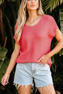 Red Clay Solid Loose Knit Short Dolman Sleeve Sweater - SELFTRITSS   