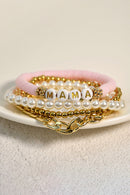 Gold 4PCS MAMA Pearls Beaded Chain Bracelets Set - SELFTRITSS