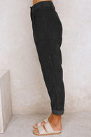 Black Corduroy High Waist Straight Leg Pants - SELFTRITSS