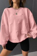 Peach Blossom Star Embossed Textured Drop Shoulder Sweatshirt - SELFTRITSS