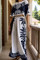 Printed Half Sleeve Top and Wide Leg Pants Set - SELFTRITSS   