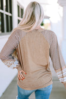 Light French Beige Floral Striped Patchwork Loose Long Sleeve Top - SELFTRITSS   