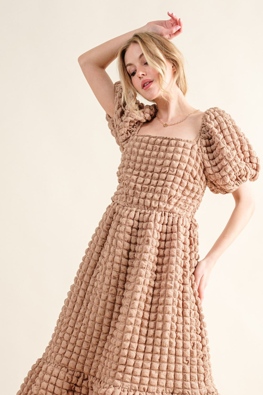 And The Why Full Size Square Neck Puff Sleeve Dress - SELFTRITSS   