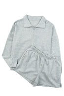 Gray Ribbed Zipper Sweatshirt and High Waist Shorts Set - SELFTRITSS   