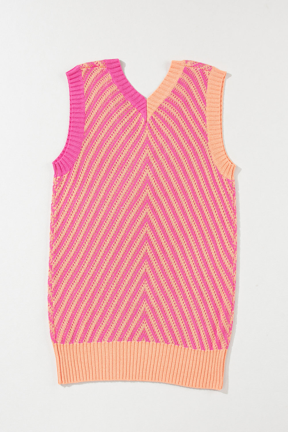 Strawberry Pink Contrast Chevron Knit V Neck Sweater Vest - SELFTRITSS   