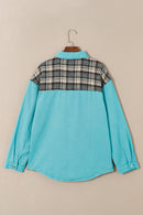 Sky Blue Plaid Patchwork Pockets Denim Jacket - SELFTRITSS   