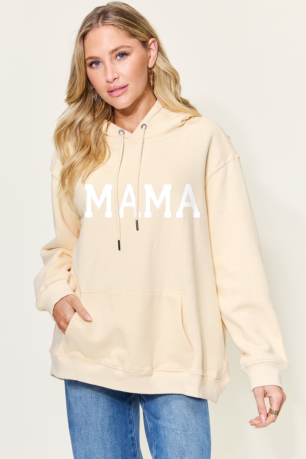 Simply Love Full Size MAMA Graphic Drawstring Long Sleeve Hoodie - SELFTRITSS   