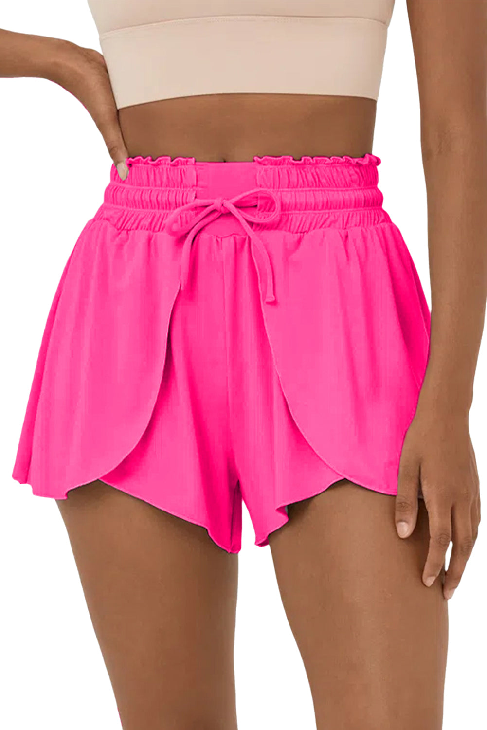 Rose Red Frilly High Waist Petal Wrap Swim Shorts - SELFTRITSS   