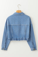 Sky Blue Medium Wash Chunky Cropped Denim Jacket - SELFTRITSS   